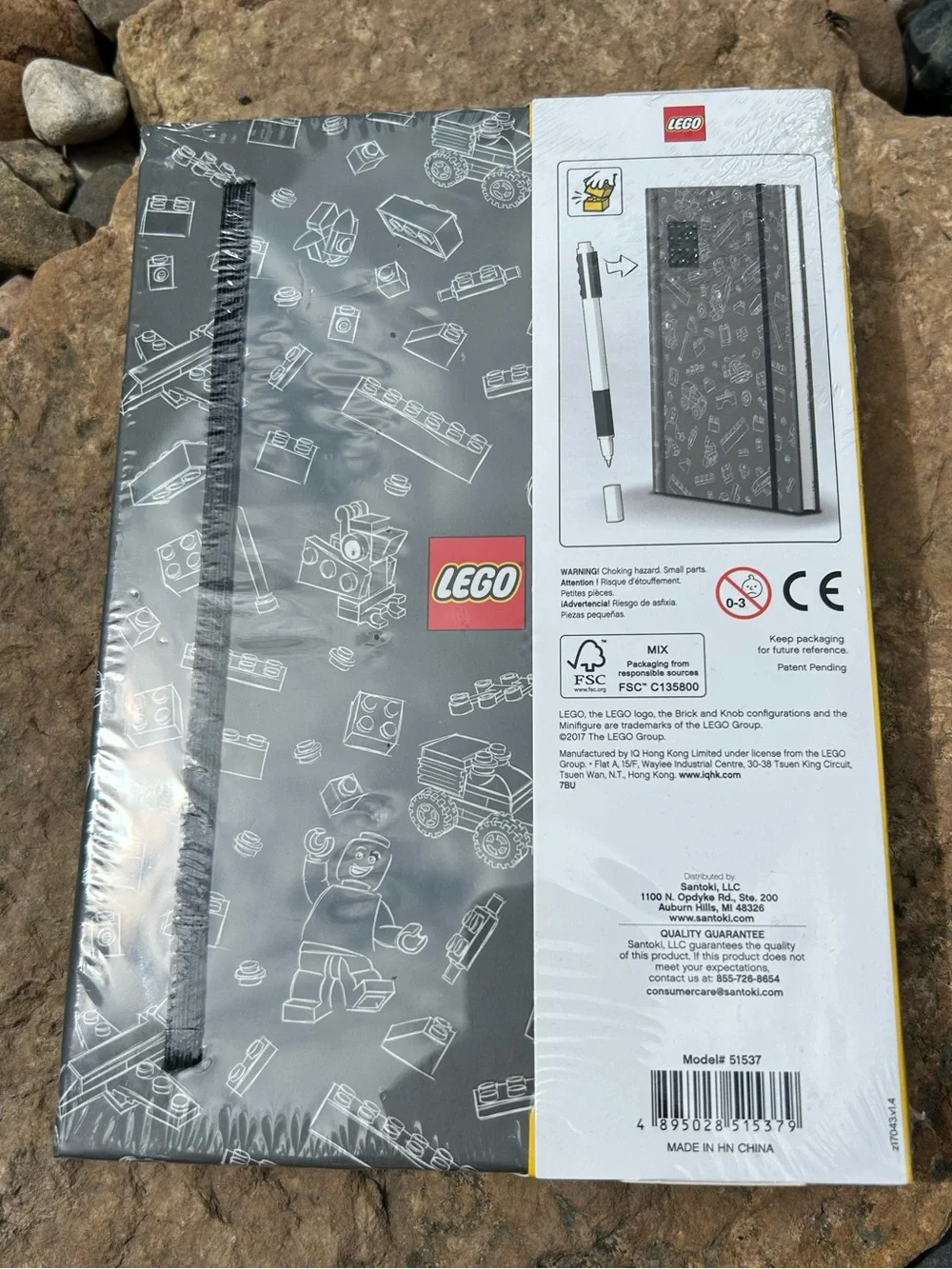 LEGO Gray and White Journal with Black Pen and Flat LEGO Plate New in packaging.